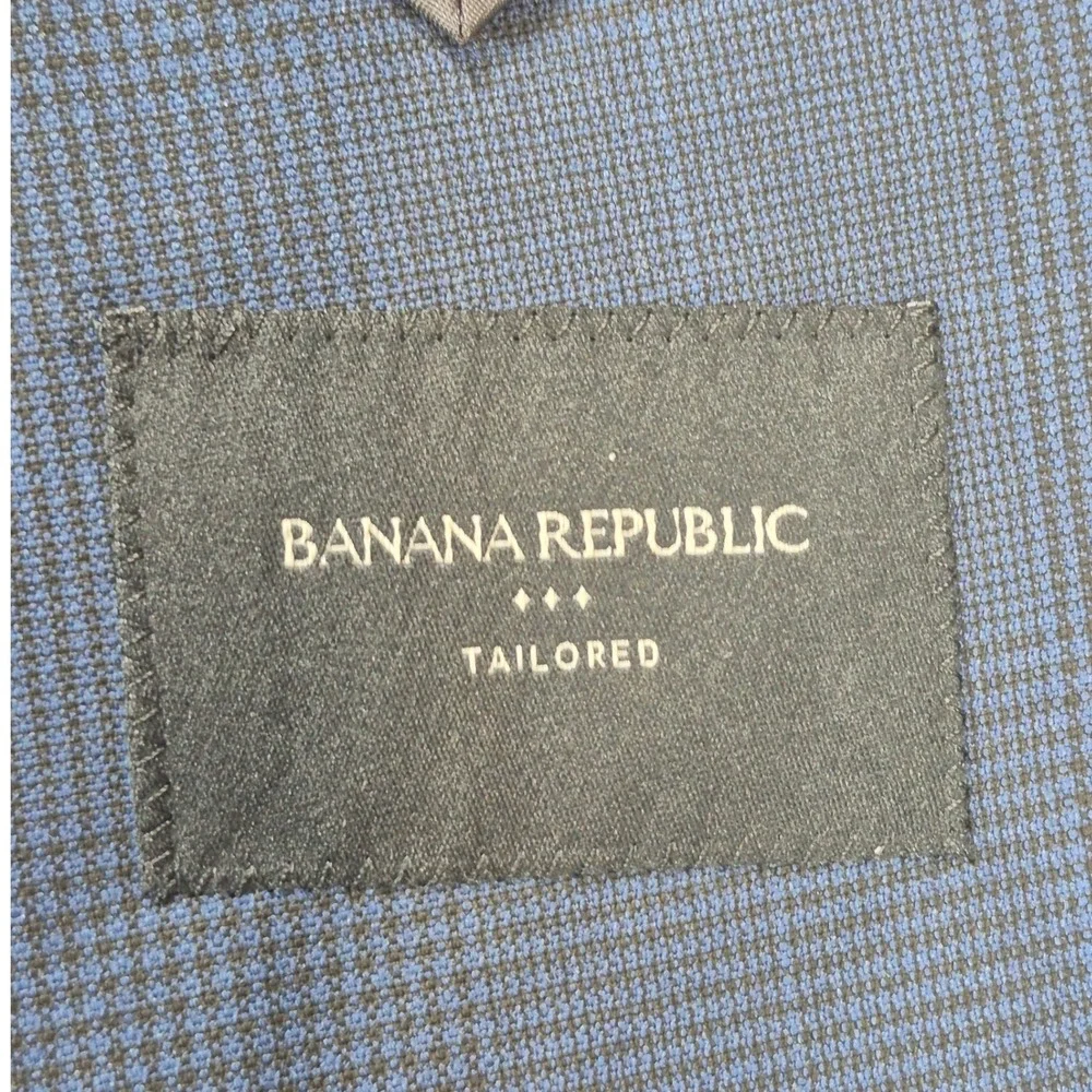 NWT Banana Republic Suit Mens 46L Blue Glen Plaid Prince of Wales Wool Blend